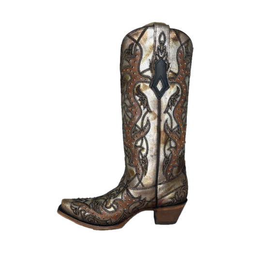 Corral Ladies Golden Brown Crystal & Embroidery Snip Toe Boots C4041