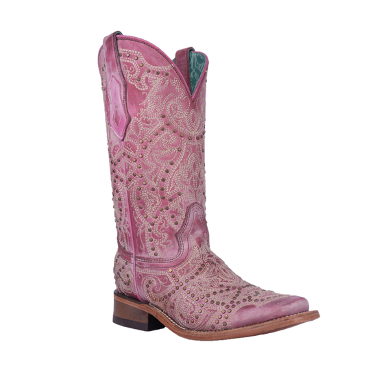 Corral Ladies Studded & Embroidered Powder Pink Western Boots C4042