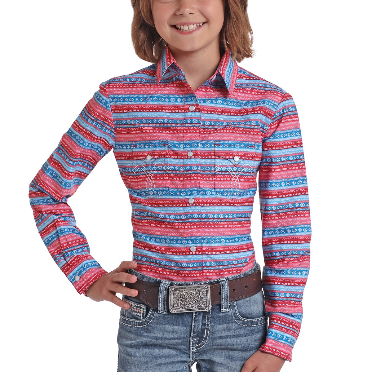 Panhandle Children's Red & Blue Stripped Snap Shirt C6S5460