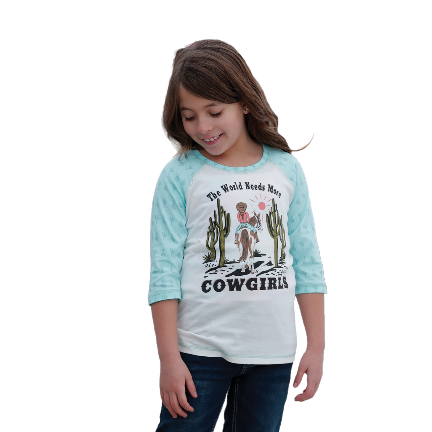 Cinch® Youth Girl's Cream Cowgirl Graphic 3/4 Sleeve T-Shirt CTK3530032