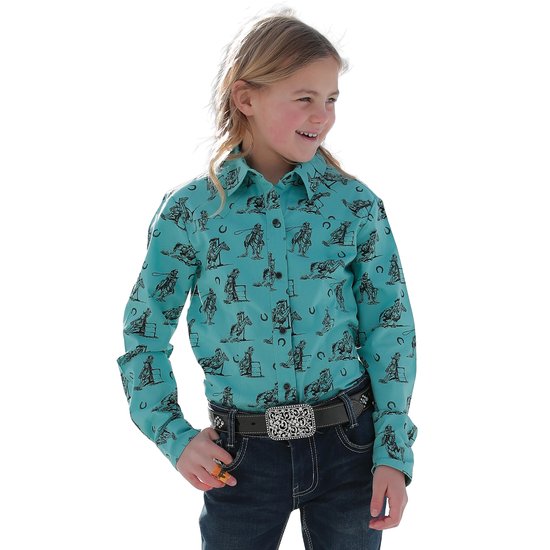 Cinch Youth Girls Turquoise Roping Graphic Button Down Shirt CTW3220038
