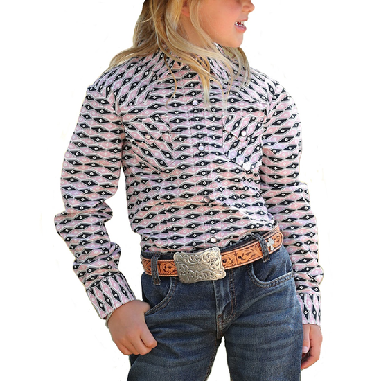 Cruel Denim® Youth Girl's Pink Geometric Snap Button Shirt CTW3230038