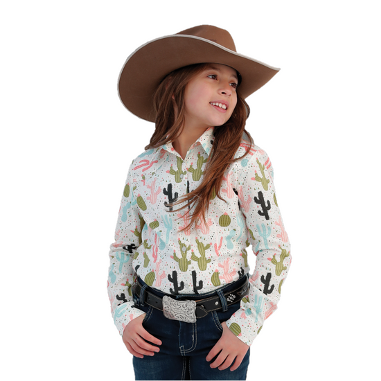 Cinch® Youth Girl's Cream Cactus Print Button Down Shirt CTW3380001