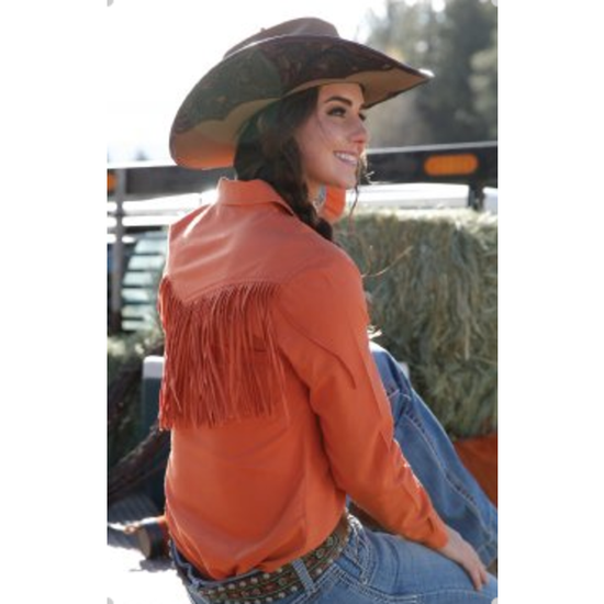 Cruel Denim Ladies Western Fringe Orange Snap Shirt CTW7245006