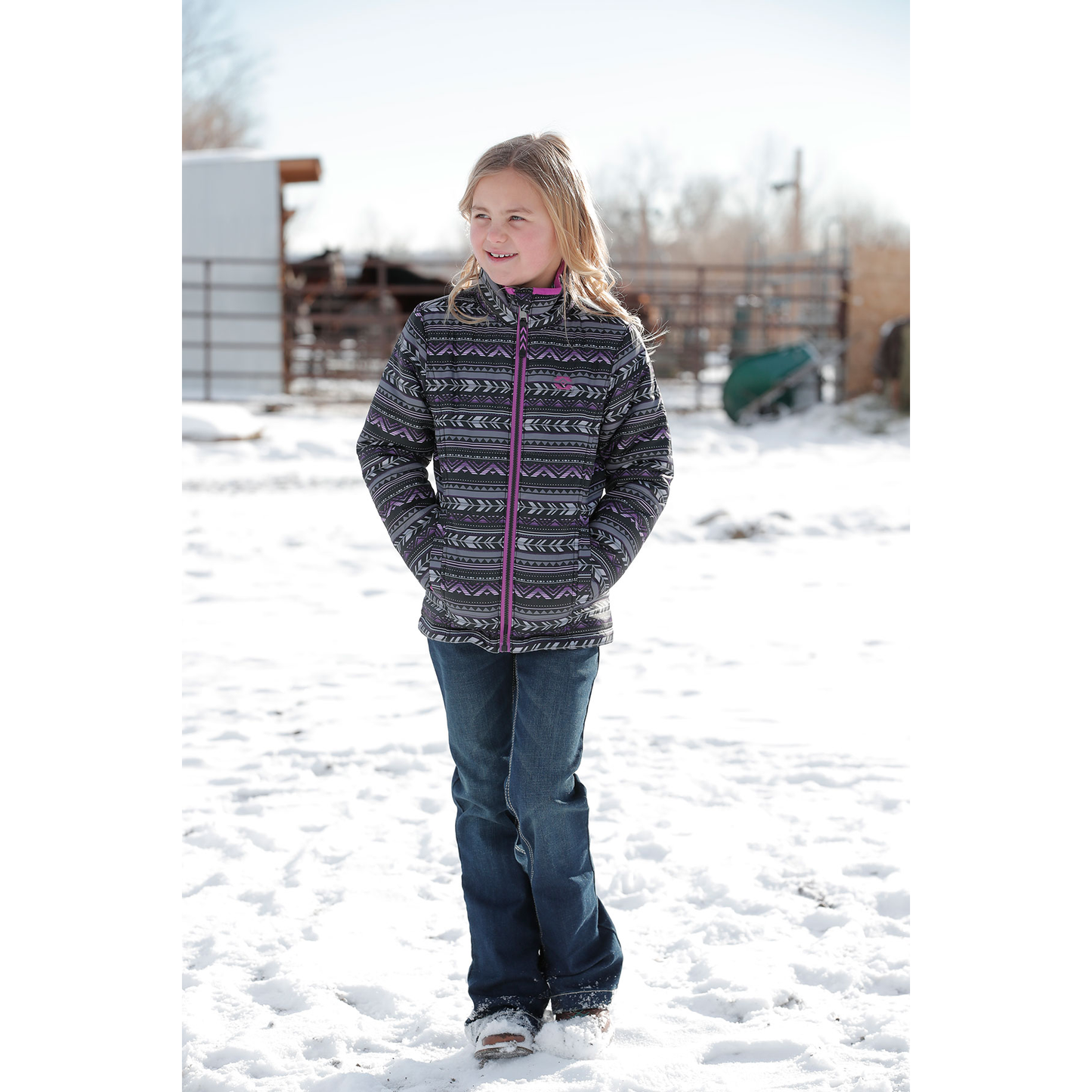 Cinch Youth Girl's Black & Purple Quilted Zip Front Jacket CWJ8810001