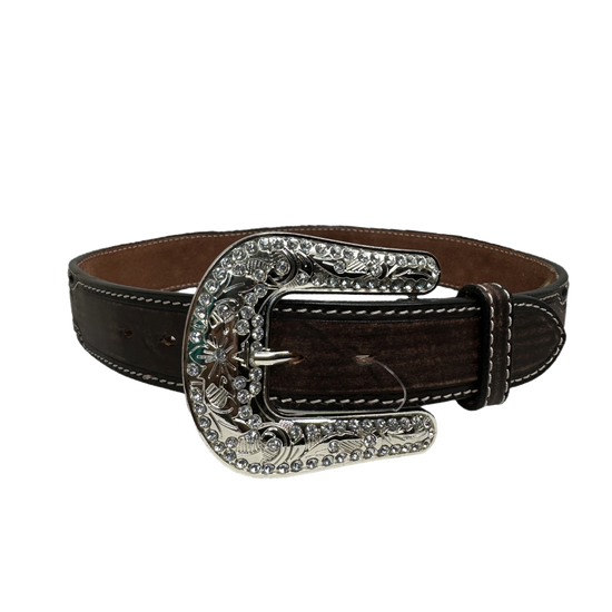 Ariat Ladies Jeweled Floral Embossed Leather Brown Belt D140002602