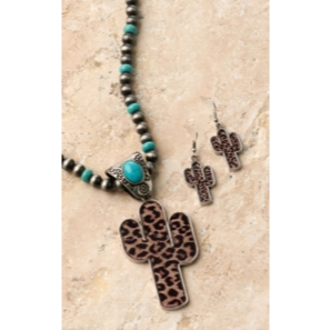 M&F® Ladies Leopard Cactus & Turquoise Beaded Necklace Set D450020633