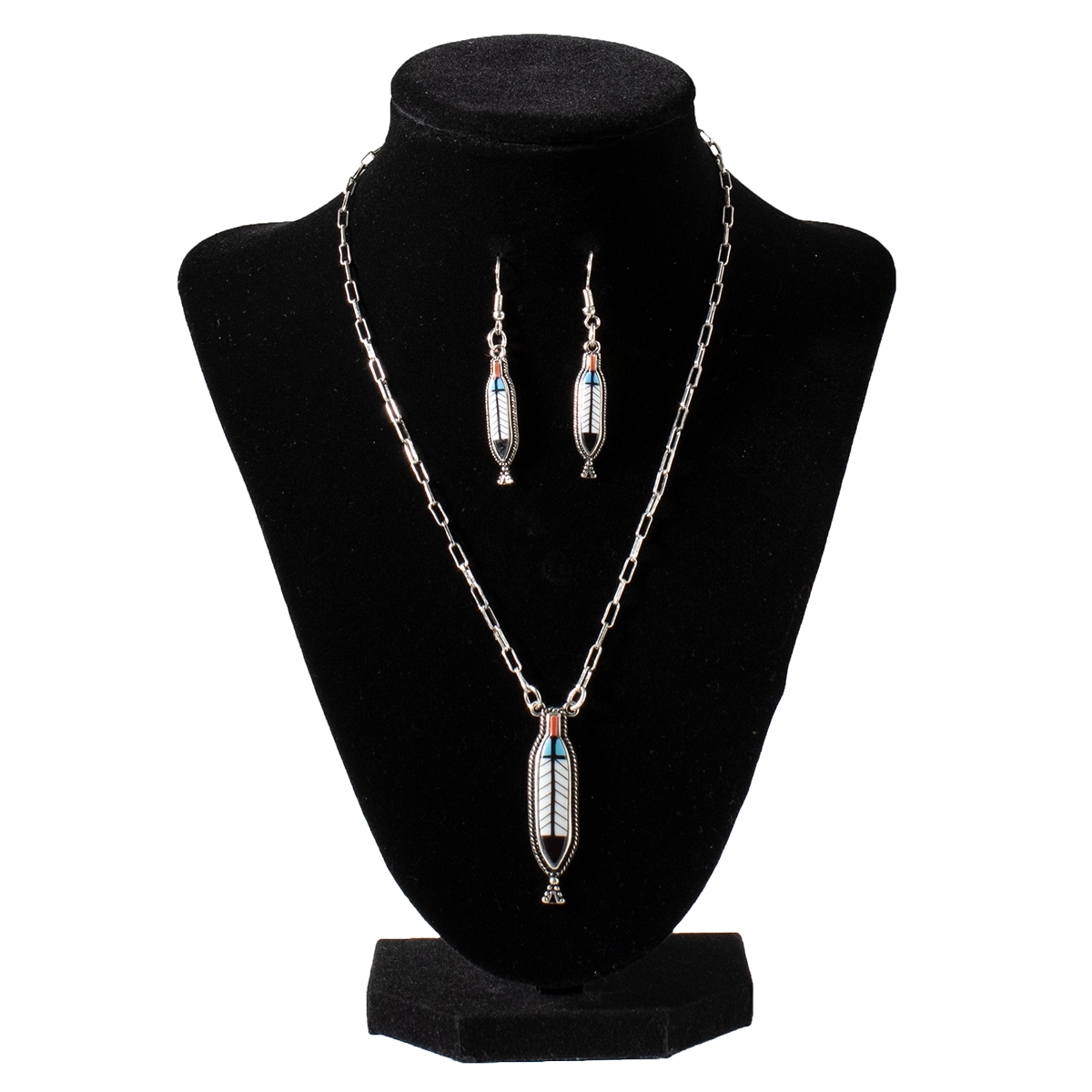 Silver Strike Ladies Painted Feather Jewelry Set D450022397