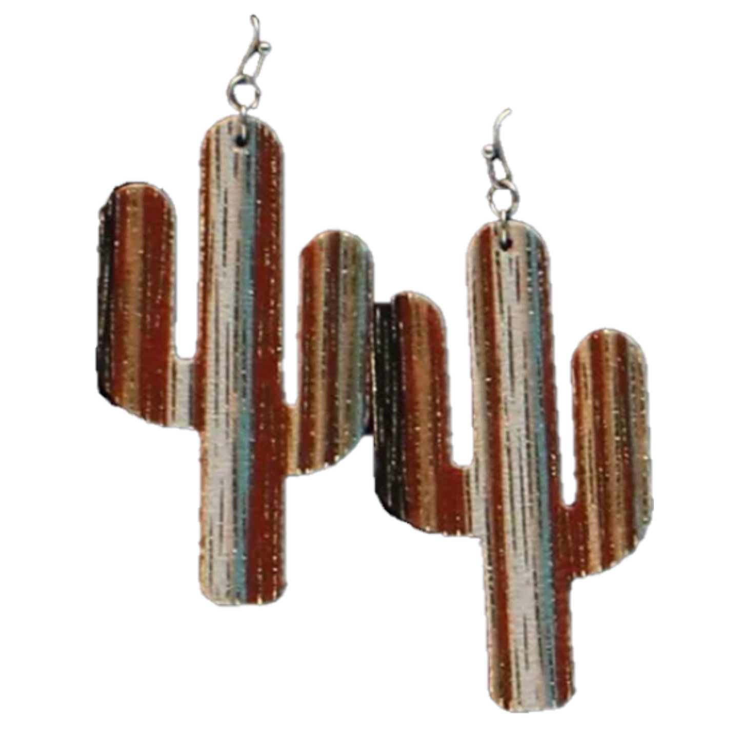M&F Ladies Faux Leather Serape Printed Cactus Earrings D4600105