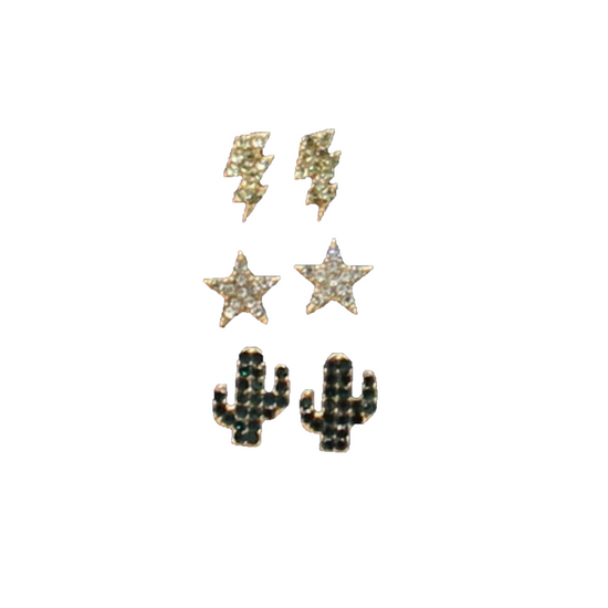 M&F® Western Silver Strike 3 Piece Stud Crystal Set Earrings D460013697