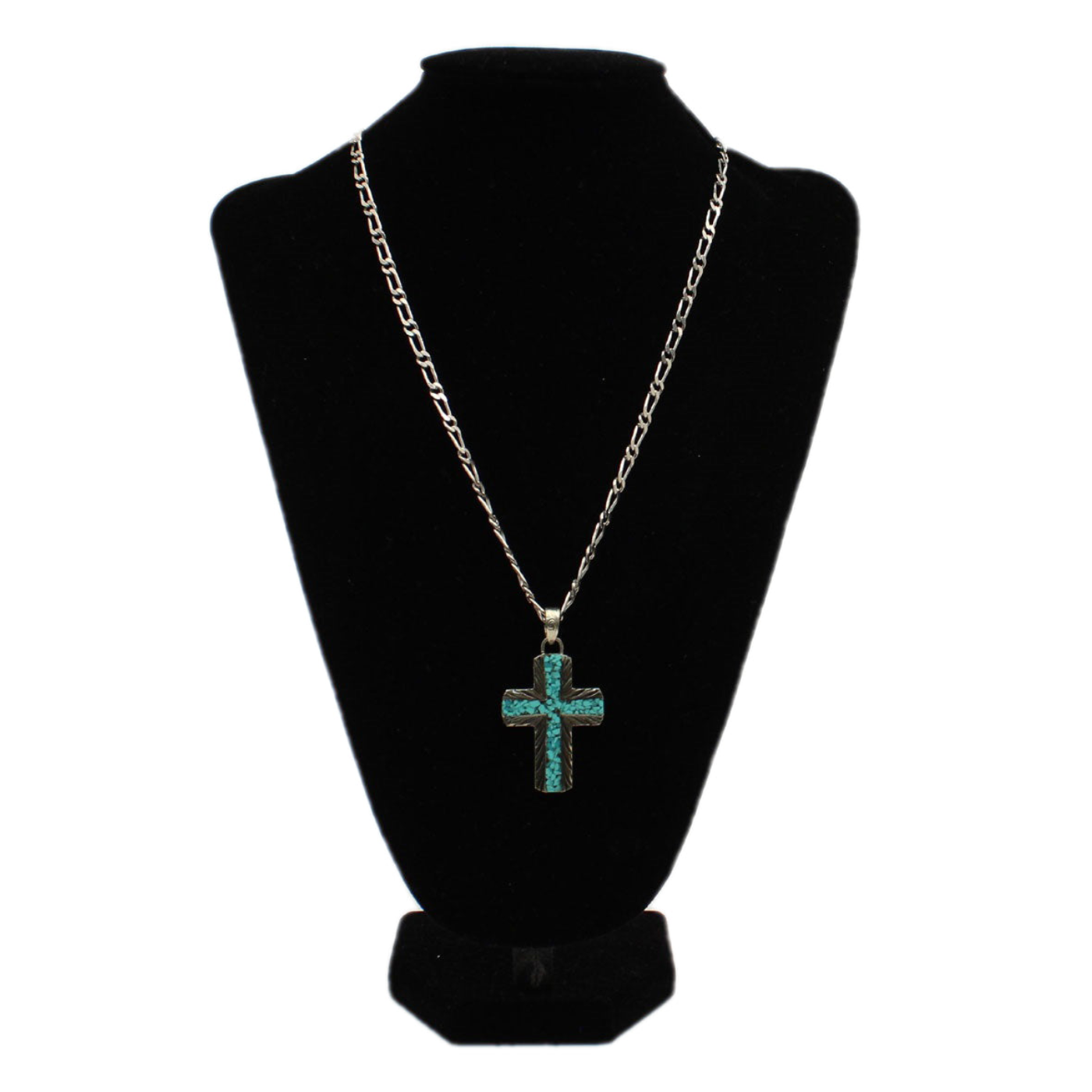 M&F® Ladies Cross Pendant Turquoise & Silver Necklace D47001