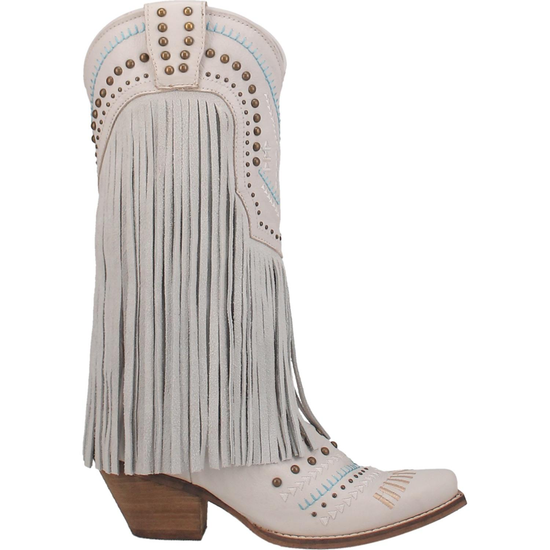 Dingo® Ladies Gypsy Almond Toe Fringed White Boots DI737-WHT