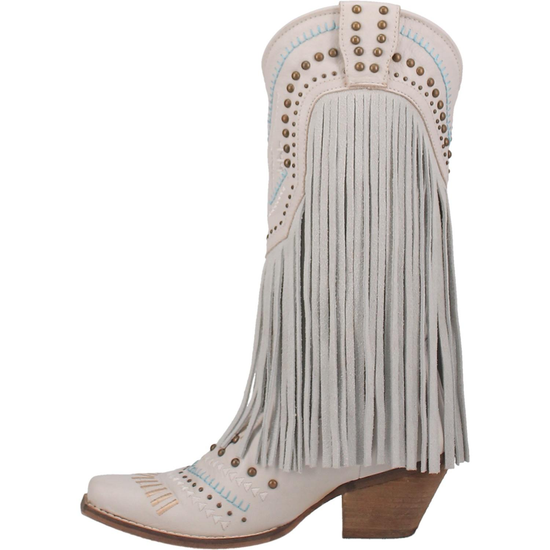 Dingo® Ladies Gypsy Almond Toe Fringed White Boots DI737-WHT