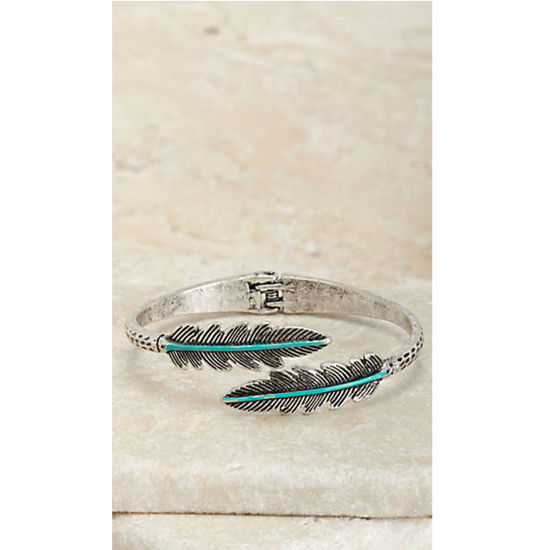 M&F Western® Silver With Turquoise Feathers Wrap Bracelet DLB0335