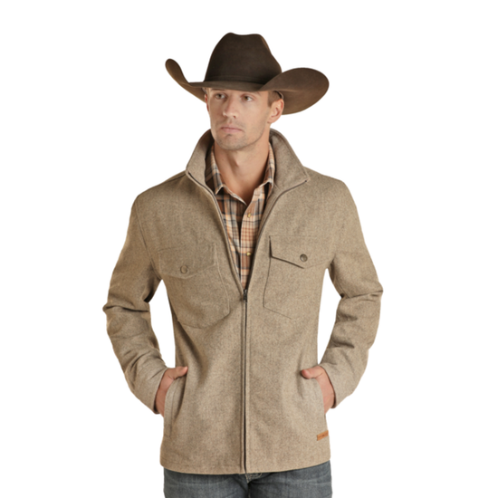 Powder River Outfitters Men's Solid Wool Beige Coat DM92C01471