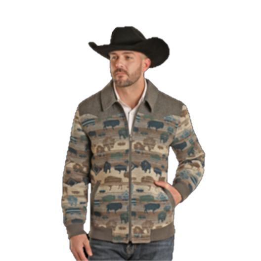 Panhandle Men's Buffalo Wool Grey Bomber Jacket DM92C01474