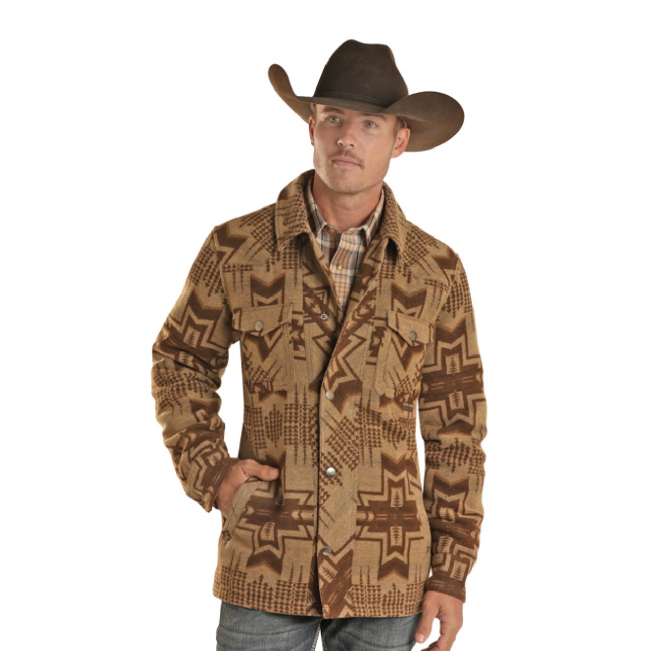 Powder River Outfitters Men's Aztec Wool Commander Tan Coat DM92C01477
