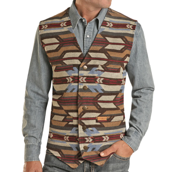 Powder River Outfitters Men's Arrow Serape Wool Brown Vest DT98C01464