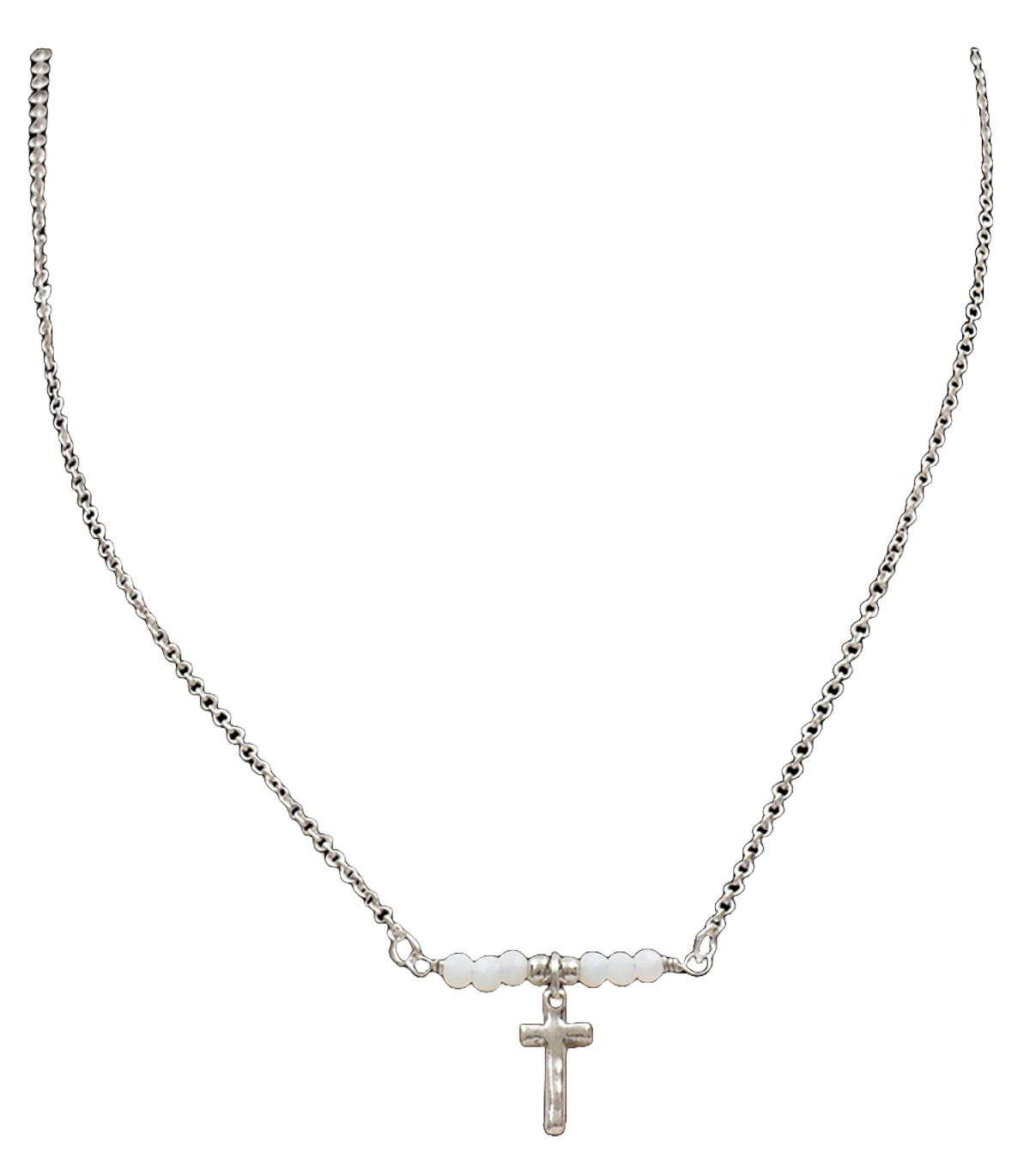 Silver Strike Ladies Antique Silver Beaded Cross Necklace DN1161SBWT