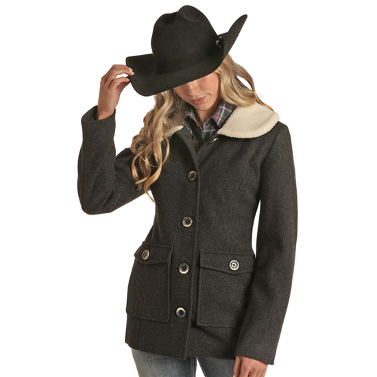 Powder River Outfitters Ladies Wool & Berber Black Coat DW92C01494