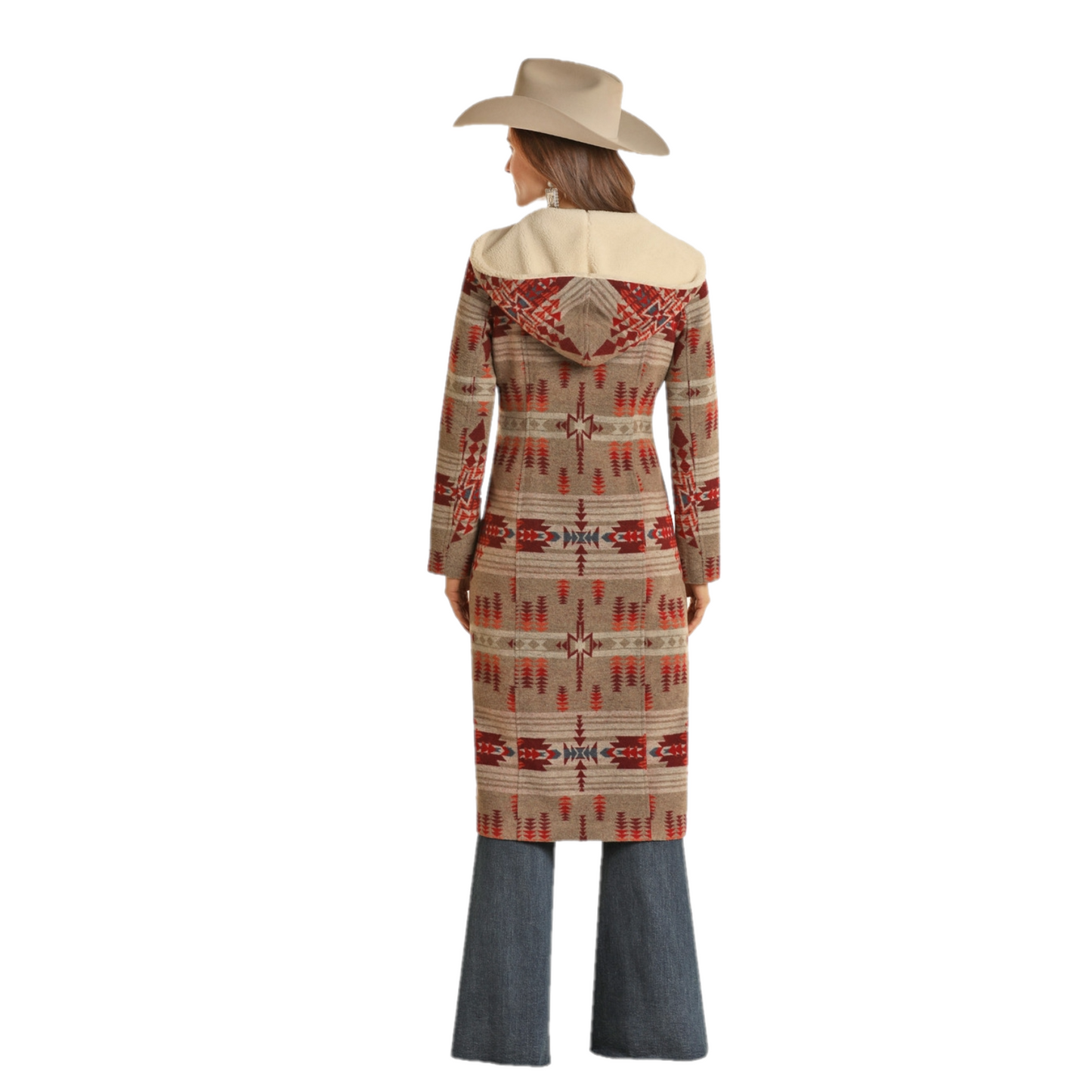 Powder River Outfitters Ladies Aztec Long Wool Taupe Coat DW92C01498
