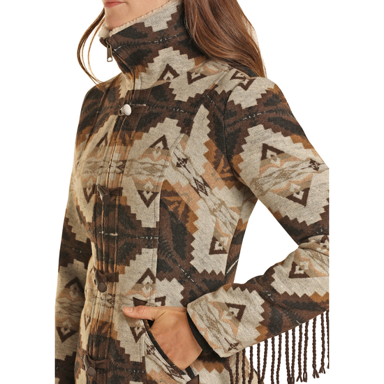Powder River Outfitters Ladies Aztec Jacquard Fringe Wool Coat DW92C01500
