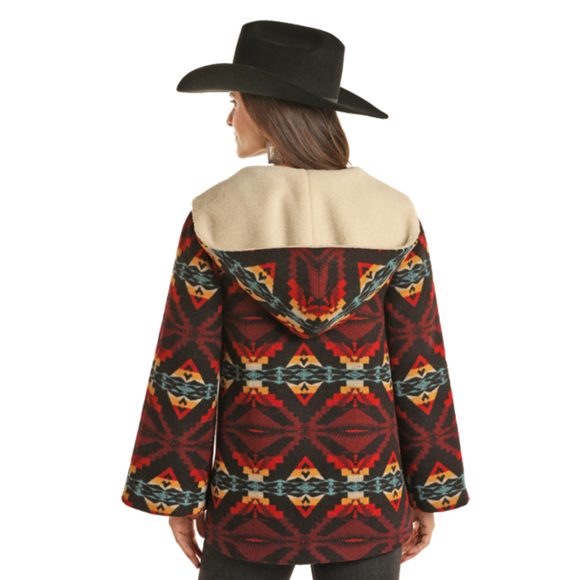 Powder River Ladies Black Aztec Jacquard Wool Cape Coat DW92C01502-01