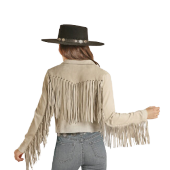 Powder River Outfitters Ladies Micro Suede Fringe Natural Jacket DW92C02000
