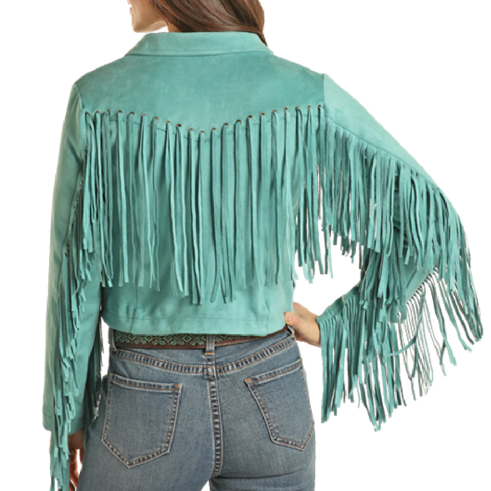 Load image into Gallery viewer, Powder River Ladies Fringe Micro Suede Peacock Jacket DW92C02001-84
