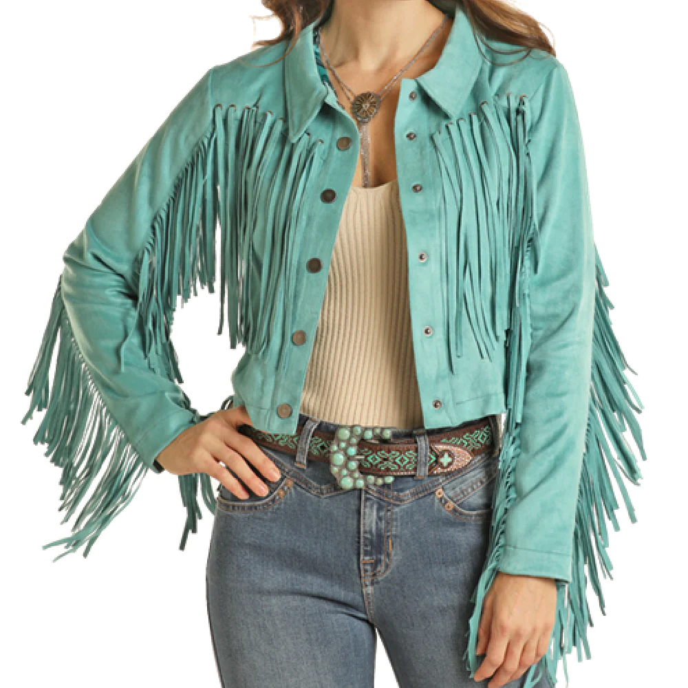 Load image into Gallery viewer, Powder River Ladies Fringe Micro Suede Peacock Jacket DW92C02001-84
