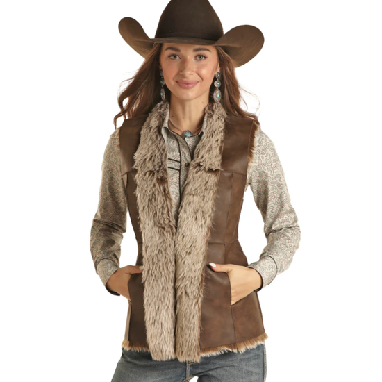 Powder River Ladies Distressed Dark Brown Fur Vest DW98C01859-22