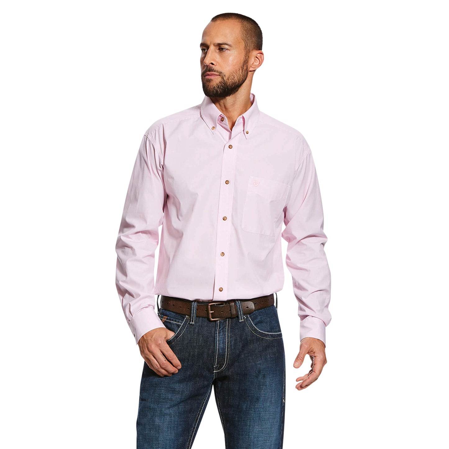 Ariat Men's Pro Series Mini Striped Pink Button Down Shirt 10023596