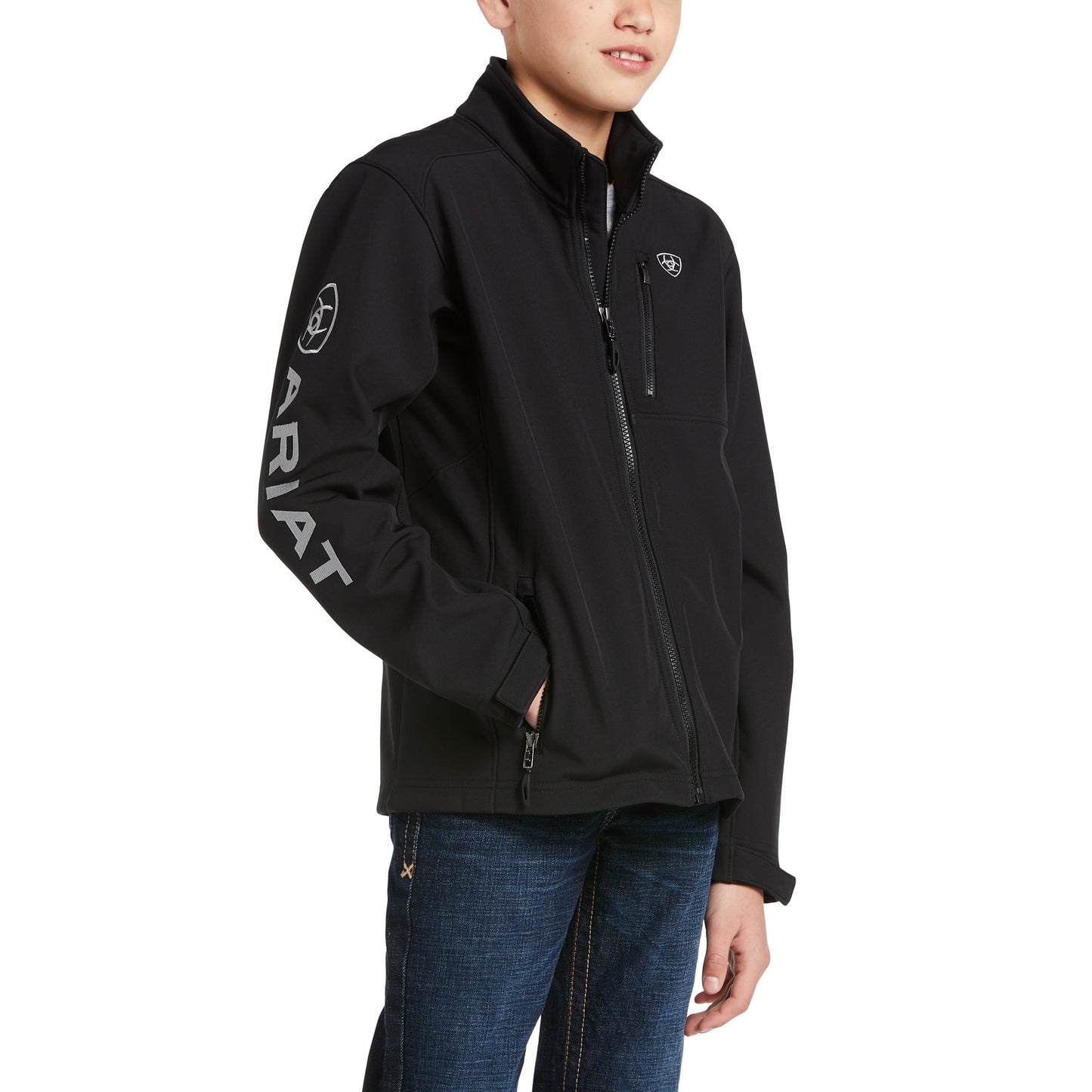 Load image into Gallery viewer, Ariat® Boy&amp;#39;s Logo 2.0 Softshell Black &amp;amp; Silver Jacket 10030212
