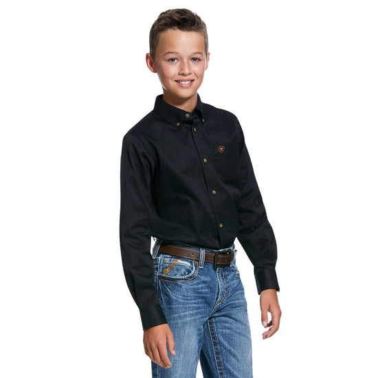 Ariat Youth Boy's Solid Twill Black Classic Fit Button Down Shirt 10030161