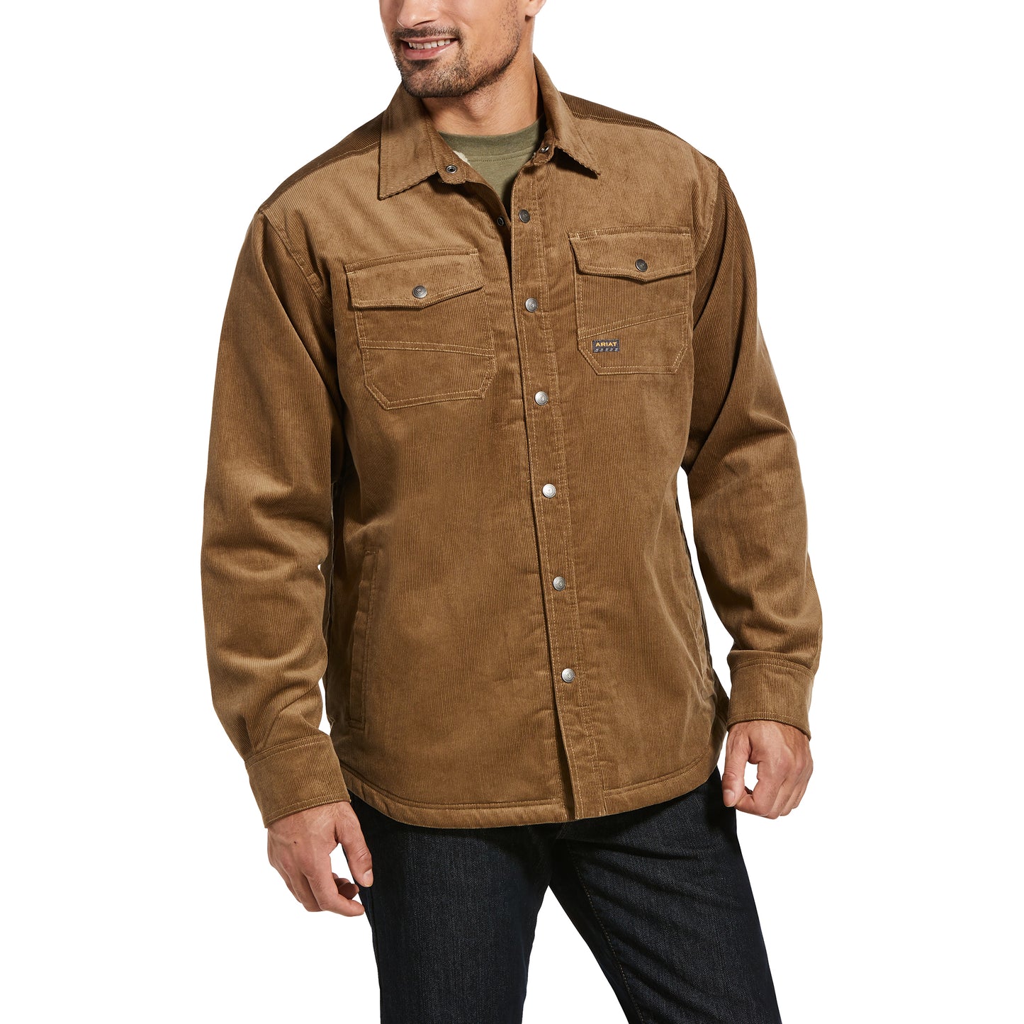 Ariat® Men's Rebar Sherpa-Lined Corduroy Khaki Shirt Jacket 10032977