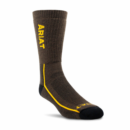 Ariat® Men's Midweight Merino Wool Brown Performance Work Socks 10036487