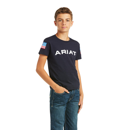 Ariat Children's Branded Short Sleeve USA Flag Navy T-Shirt 10037015