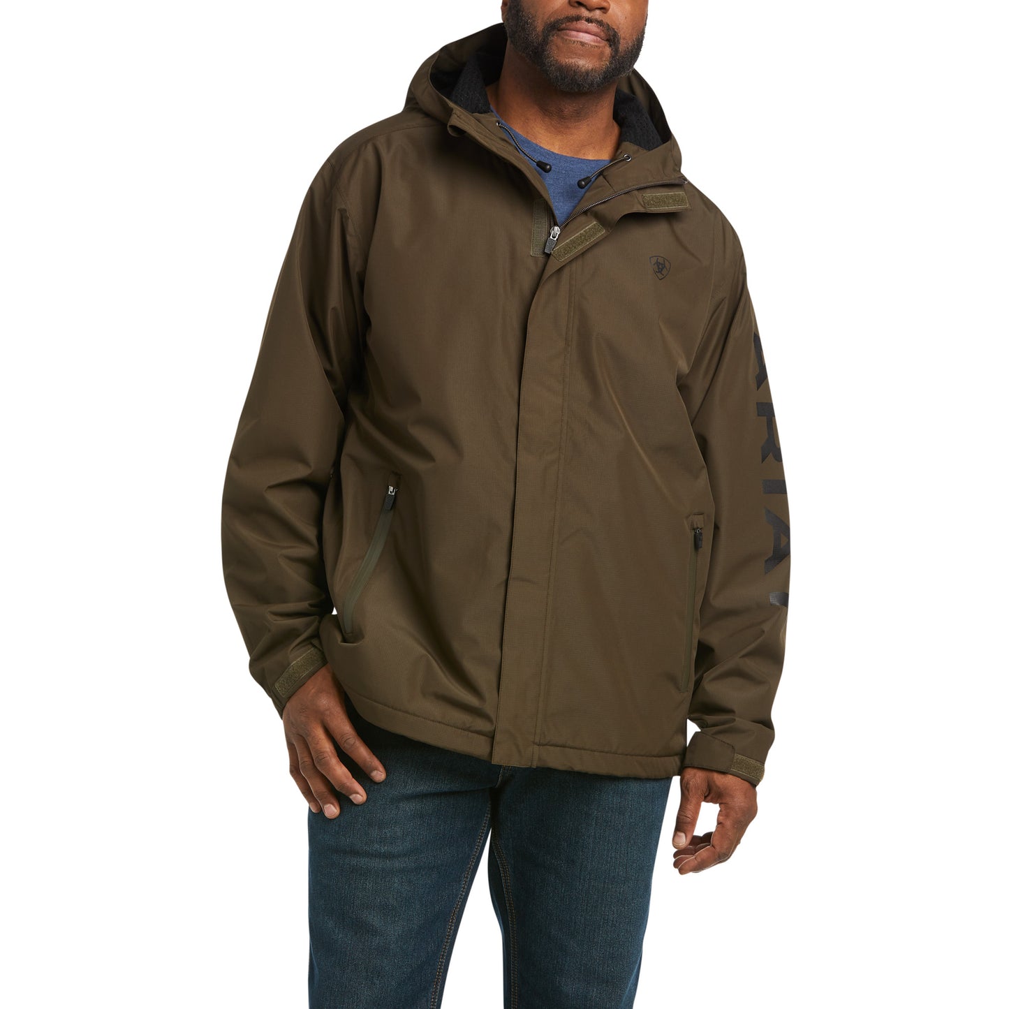 Ariat® Men's Rebar Stormshell Logo Brown Waterproof Jacket 10037608