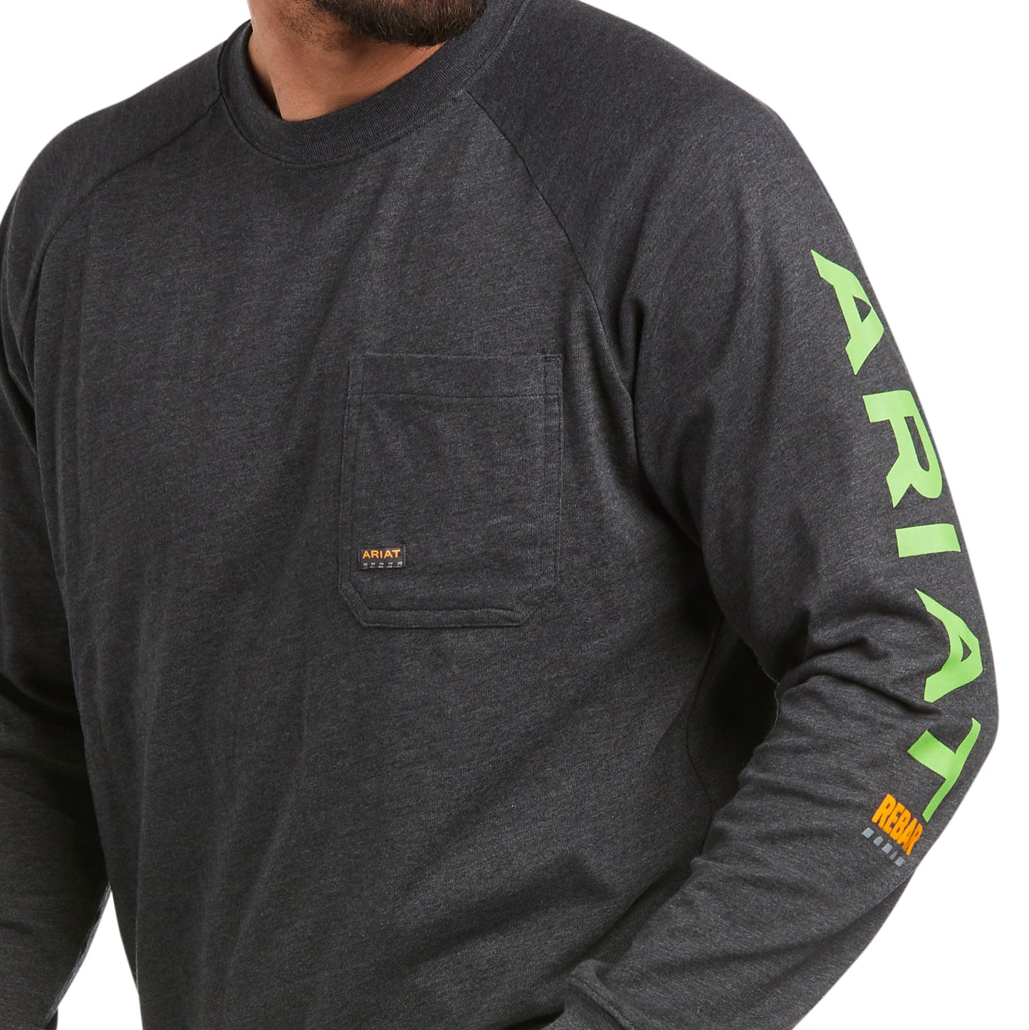 Ariat Men's Rebar CottonStrong™ Charcoal & Lime Work T-Shirt 10037642