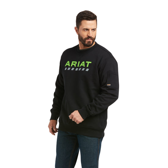 Ariat® Men's Rebar Workman Logo Black/Lime Sweatshirt 10037651
