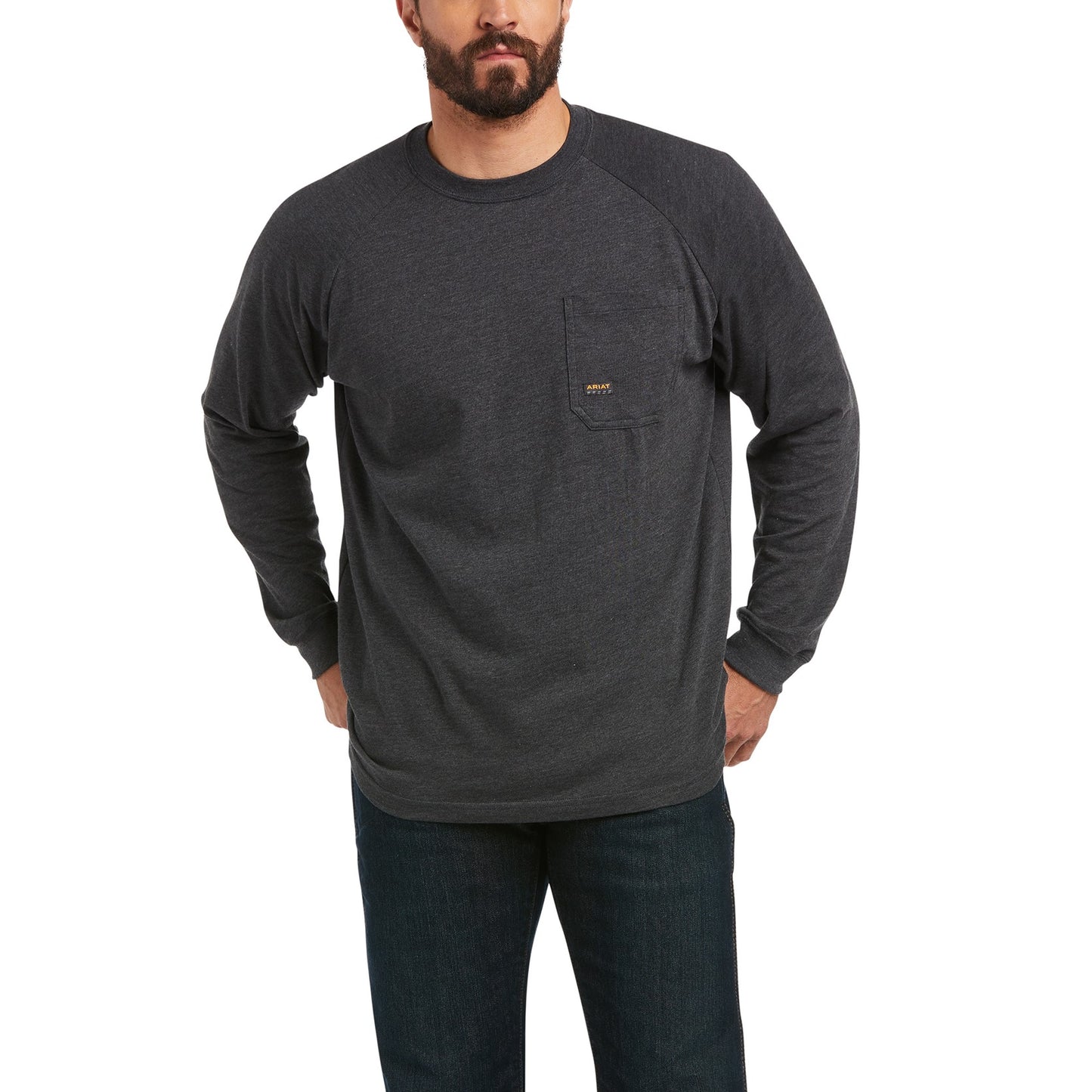 Ariat Men's Rebar CottonStrong™ Brand Flag Charcoal LS T-Shirt 10037700