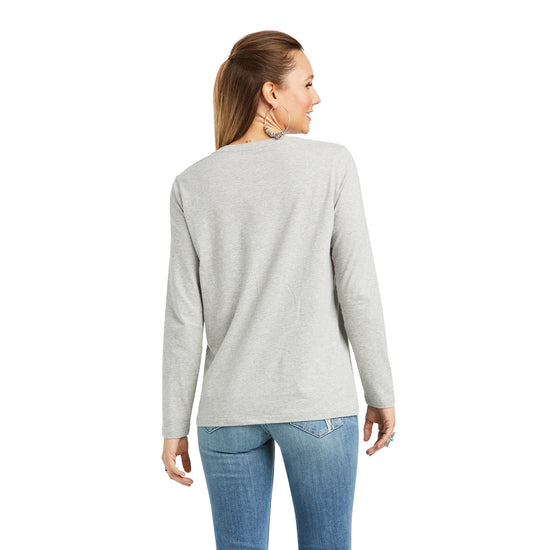 Ariat® Ladies Real Logo Long Sleeve Flourish Grey T-Shirt 10036962