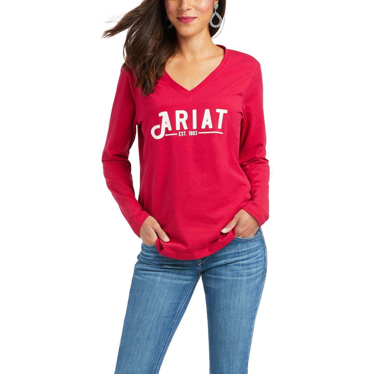 Ariat® Ladies R.E.A.L.™ Long Sleeve Red Logo Tee 10037588