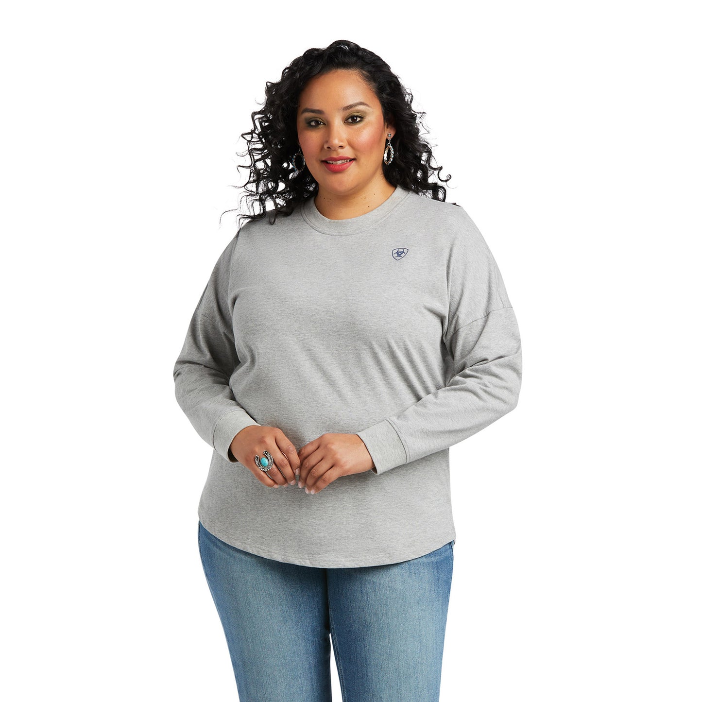 Ariat Ladies REAL Oversized Long Sleeve Heather Grey T-Shirt 10038077