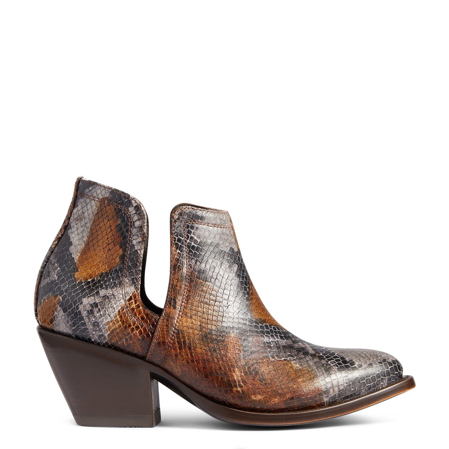 Ariat Ladies Dixon R Toe Snake Print Brown Western Booties 10038548