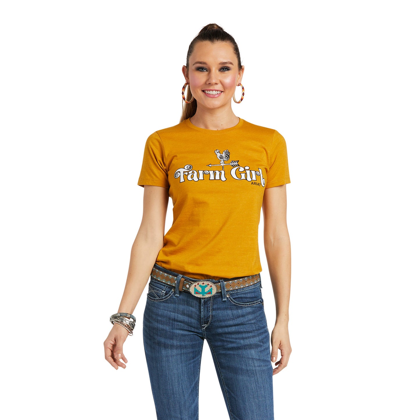 Ariat Ladies Farm Girl Short Sleeve Buckhorn Heather T-Shirt 10038633