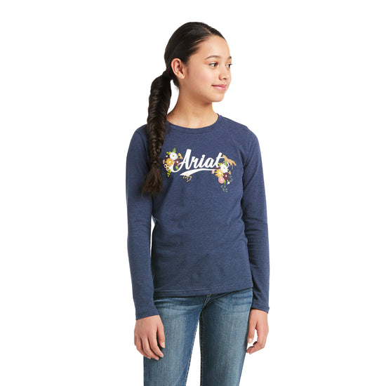 Ariat Youth Girl's Flora Fauna Logo Navy Heather T-Shirt 10036979