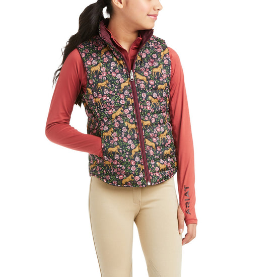 Ariat Girls Emma Reversible Navy Floral Horse Insulated Vest 10037631