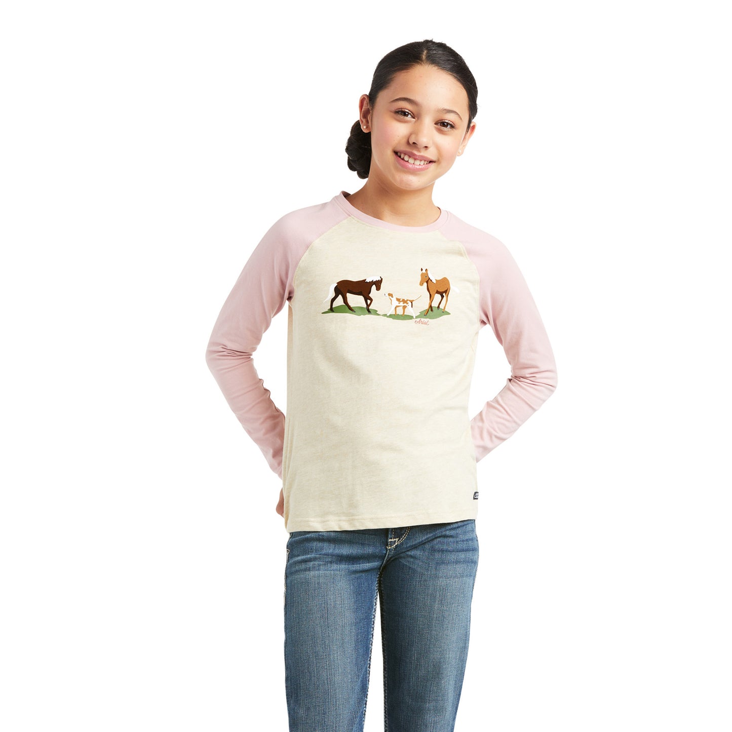 Ariat Youth Girls Pasture Oatmeal Heather Long-Sleeve T-Shirt 10037732