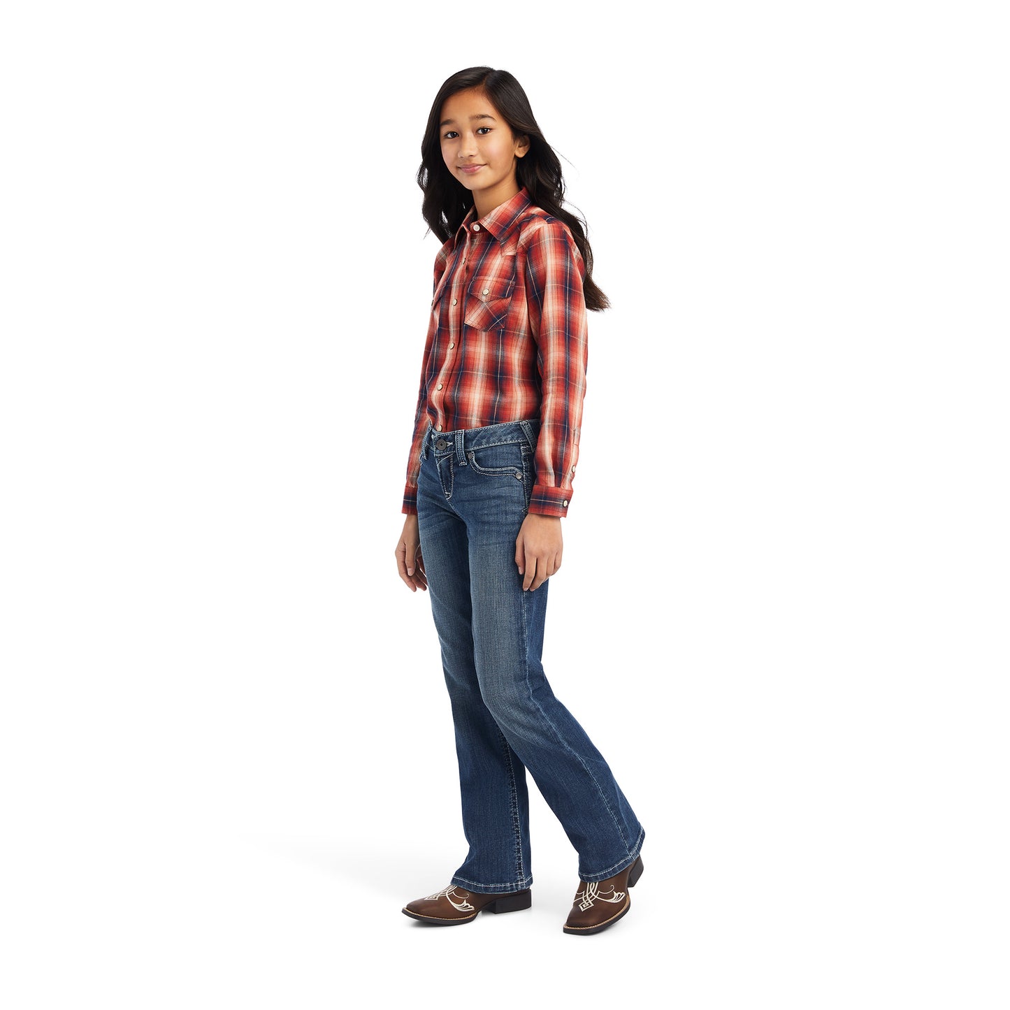 Ariat® Youth Girl's R.E.A.L™ Citrus Grove Plaid Snap Shirt 10041653